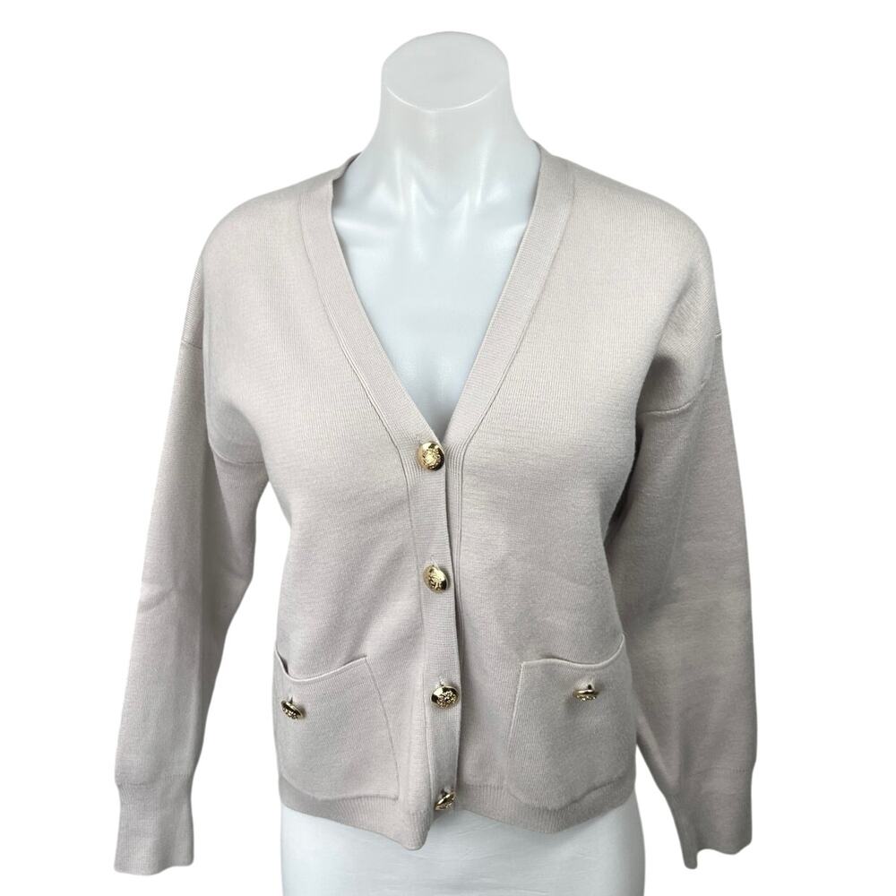 Philosophy Pink Gold Buttons Knit V-neck Long Sleeve Cardigan Sweater Top Size S